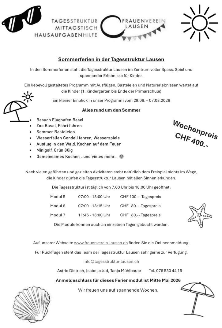 Sommerferien in der Tagesstruktur Lausen
