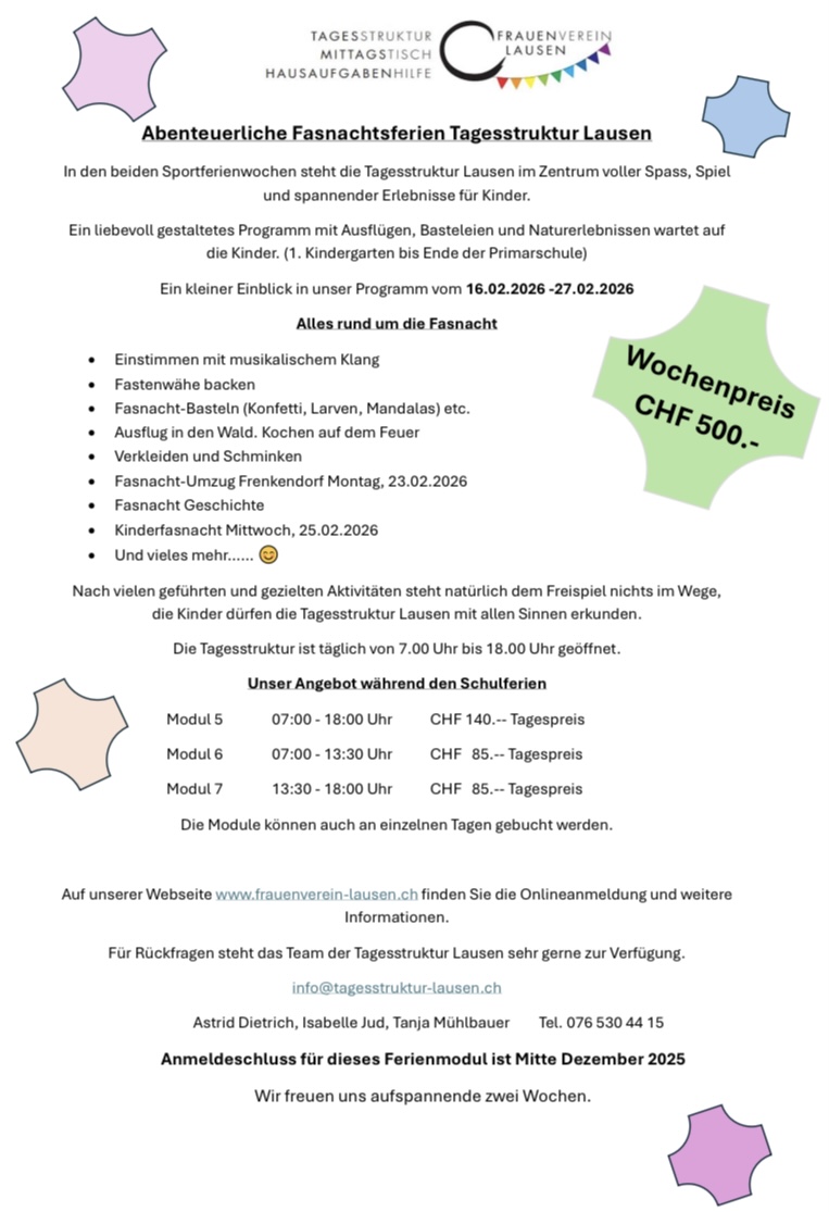 Inserat Ferienbetreuung