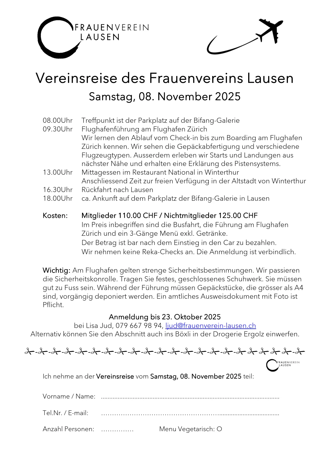 Inserat Vereinsreise 2025